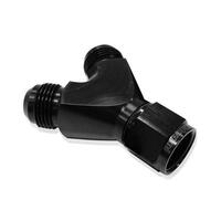 Aeroflow - AF931-12-10BLK | Y-Block with Female Swivel-12AN Inlet to 2 x -10ANOutletsBlack Finish