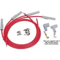 MSD - 31189 | Universal Super Conductor Spark Plug Wire Set - (Red) - Fits 8 Cylinder Engines with "HEI" Type Distributor Caps, Multi-Angle Spark Plug