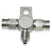 Aeroflow - AF328-03-03 |      Stainless Steel Tee Blockwith Mount Tab -3AN -3AN Male on Side