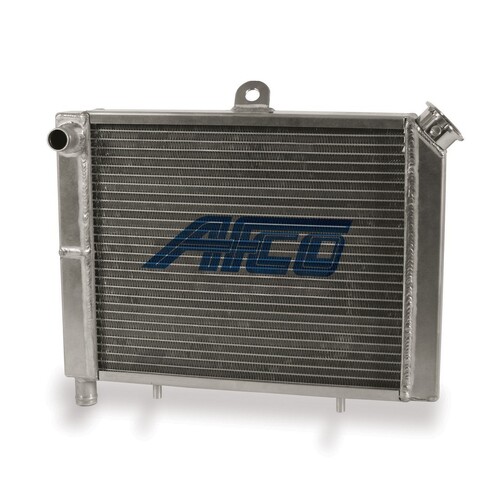 AFCO - 80205-1 | Aluminum Satin  Radiator  Mini/Micro Sprint  Cage Mount  Double Pass  1 Inch Inlet/
