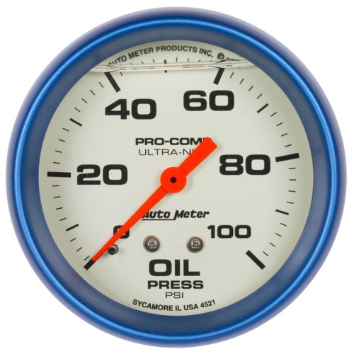 Autometer - 4221 | 2-5/8" OIL PRESSURE, 0-100 PSI, MECHANICAL, LIQUID FILLED, ULTRA-NITE